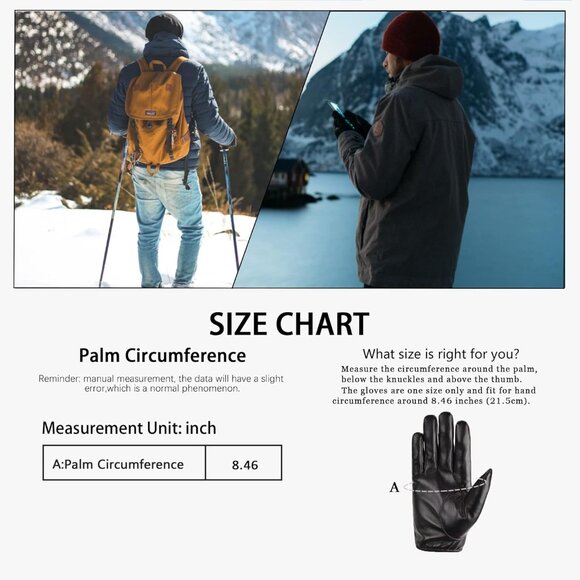Men's  Black Long Keeper Leather Touchscreen Winter Driving Warm Wrist Gloves - Picture 7 of 7